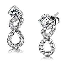 Load image into Gallery viewer, DA203 - High polished (no plating) Stainless Steel Earrings with AAA Grade CZ  in Clear