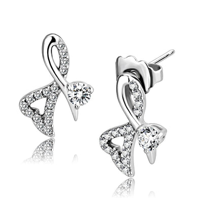 DA204 - High polished (no plating) Stainless Steel Earrings with AAA Grade CZ  in Clear