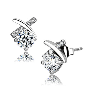 DA205 - High polished (no plating) Stainless Steel Earrings with AAA Grade CZ  in Clear