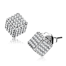 Load image into Gallery viewer, DA213 - High polished (no plating) Stainless Steel Earrings with AAA Grade CZ  in Clear