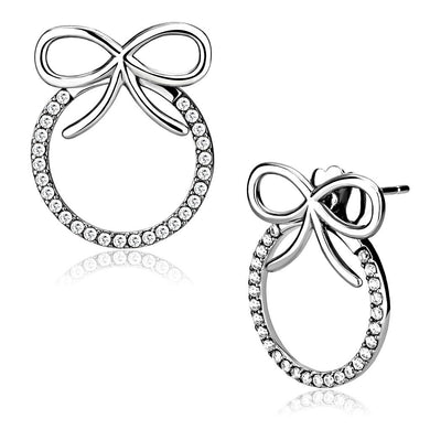 DA218 - High polished (no plating) Stainless Steel Earrings with AAA Grade CZ  in Clear
