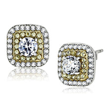Load image into Gallery viewer, DA220 - Two-Tone IP Gold (Ion Plating) Stainless Steel Earrings with AAA Grade CZ  in Clear