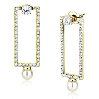 DA222 - IP Gold(Ion Plating) Stainless Steel Earrings with Synthetic Pearl in White