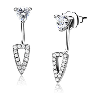 DA226 - High polished (no plating) Stainless Steel Earrings with AAA Grade CZ  in Clear