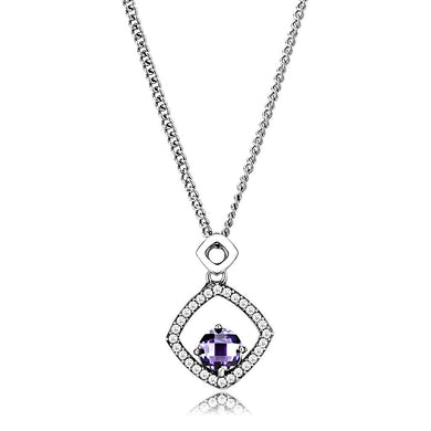 DA229 - High polished (no plating) Stainless Steel Chain Pendant with AAA Grade CZ  in Amethyst