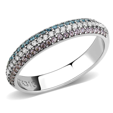 DA232 - High polished (no plating) Stainless Steel Ring with AAA Grade CZ  in Multi Color