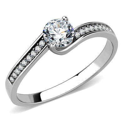 DA233 - High polished (no plating) Stainless Steel Ring with AAA Grade CZ  in Clear