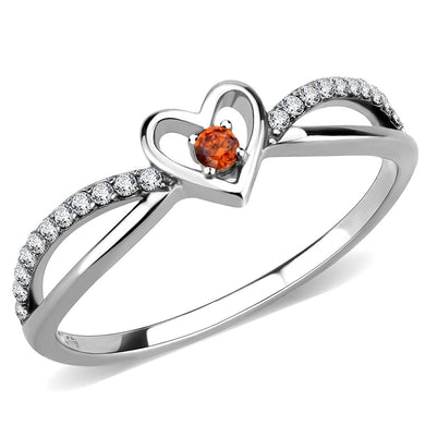 DA235 - High polished (no plating) Stainless Steel Ring with AAA Grade CZ  in Orange