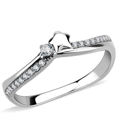 DA236 - High polished (no plating) Stainless Steel Ring with AAA Grade CZ  in Clear