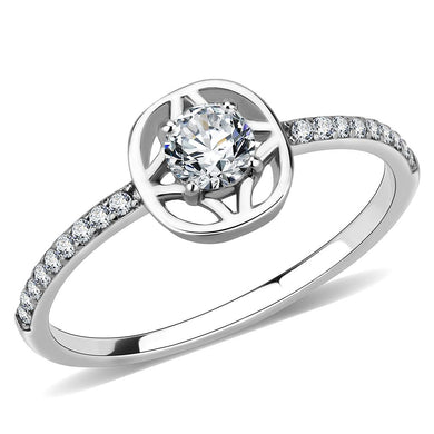 DA238 - High polished (no plating) Stainless Steel Ring with AAA Grade CZ  in Clear