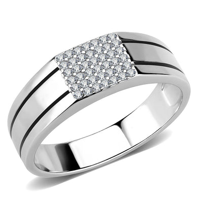 DA253 - High polished (no plating) Stainless Steel Ring with AAA Grade CZ  in Clear