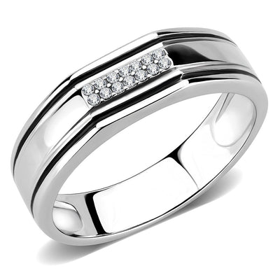 DA254 - High polished (no plating) Stainless Steel Ring with AAA Grade CZ  in Clear