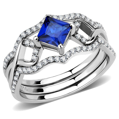 DA272 - High polished (no plating) Stainless Steel Ring with Synthetic Spinel in London Blue
