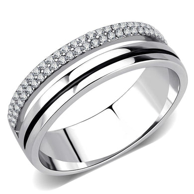 DA275 - High polished (no plating) Stainless Steel Ring with AAA Grade CZ  in Clear