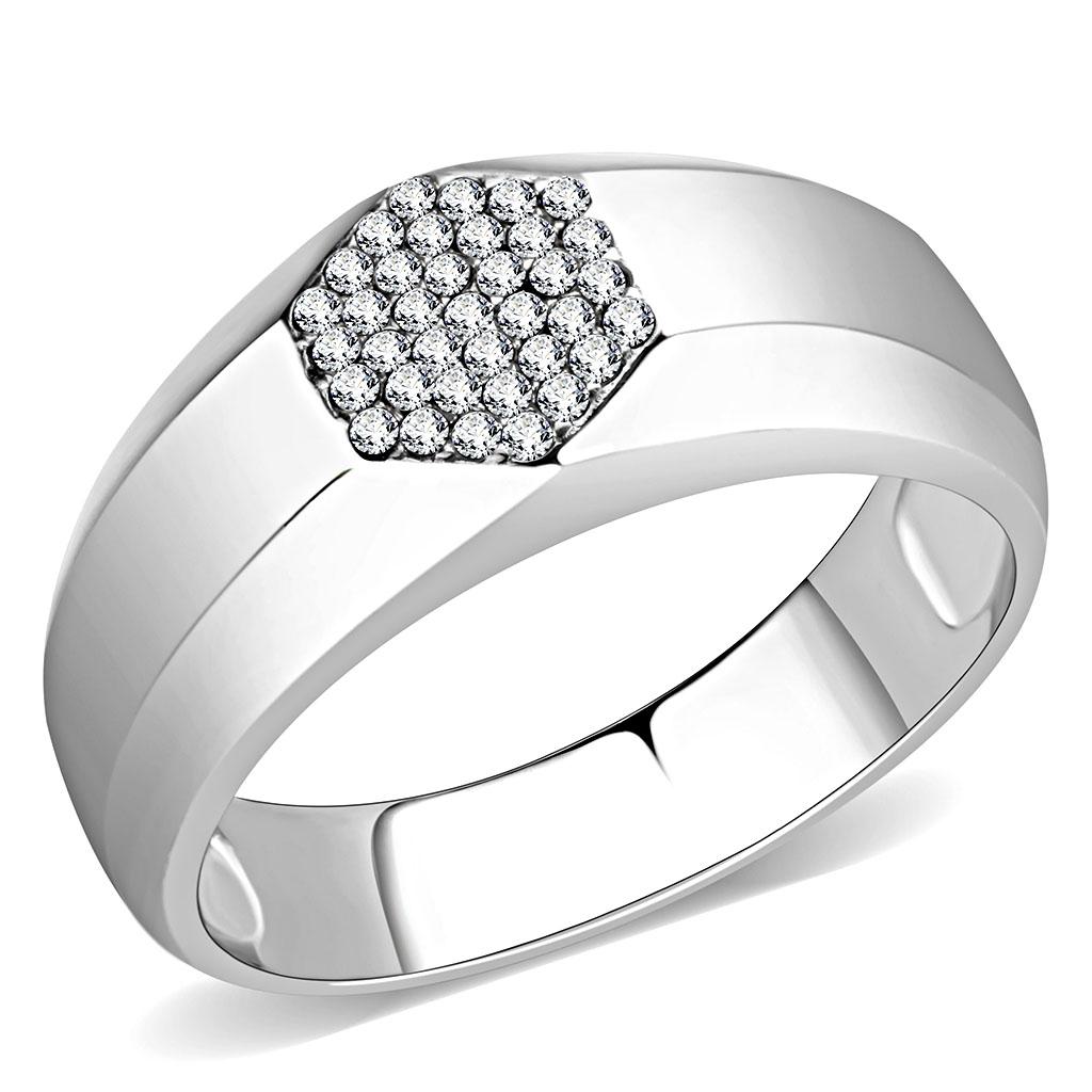 DA281 - High polished (no plating) Stainless Steel Ring with AAA Grade CZ  in Clear