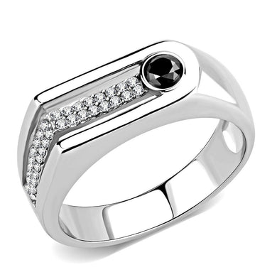 DA286 - High polished (no plating) Stainless Steel Ring with AAA Grade CZ  in Black Diamond