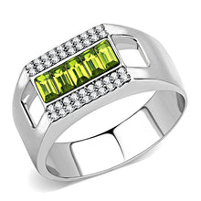 Load image into Gallery viewer, DA289 - High polished (no plating) Stainless Steel Ring with Top Grade Crystal  in Olivine color