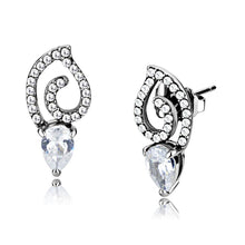 Load image into Gallery viewer, DA291 - High polished (no plating) Stainless Steel Earrings with AAA Grade CZ  in Clear