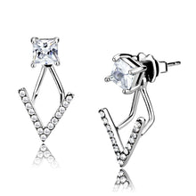 Load image into Gallery viewer, DA292 - High polished (no plating) Stainless Steel Earrings with AAA Grade CZ  in Clear
