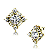 Load image into Gallery viewer, DA293 - IP Gold(Ion Plating) Stainless Steel Earrings with AAA Grade CZ  in Clear
