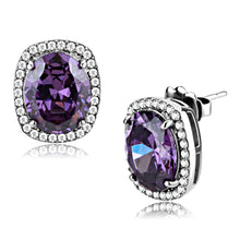 Load image into Gallery viewer, DA298 - High polished (no plating) Stainless Steel Earrings with AAA Grade CZ  in Amethyst