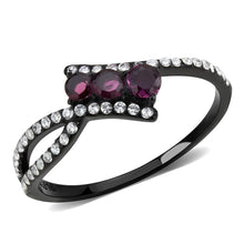 Load image into Gallery viewer, DA324 - IP Black(Ion Plating) Stainless Steel Ring with AAA Grade CZ  in Fuchsia