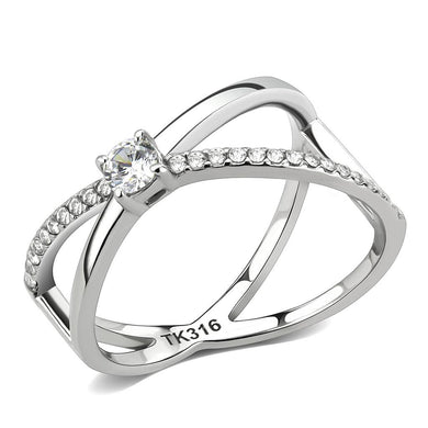 DA351 - High polished (no plating) Stainless Steel Ring with AAA Grade CZ  in Clear