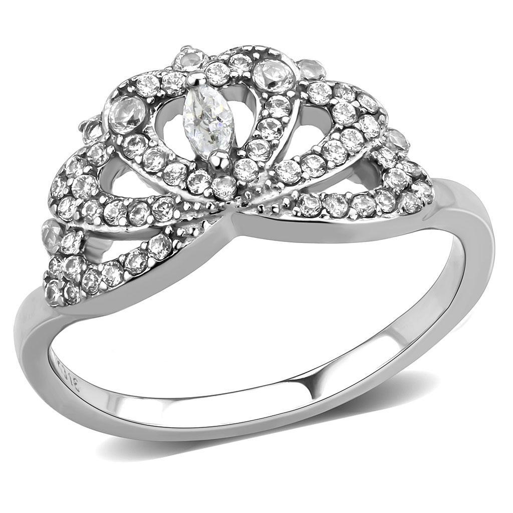 DA354 - High polished (no plating) Stainless Steel Ring with AAA Grade CZ  in Clear