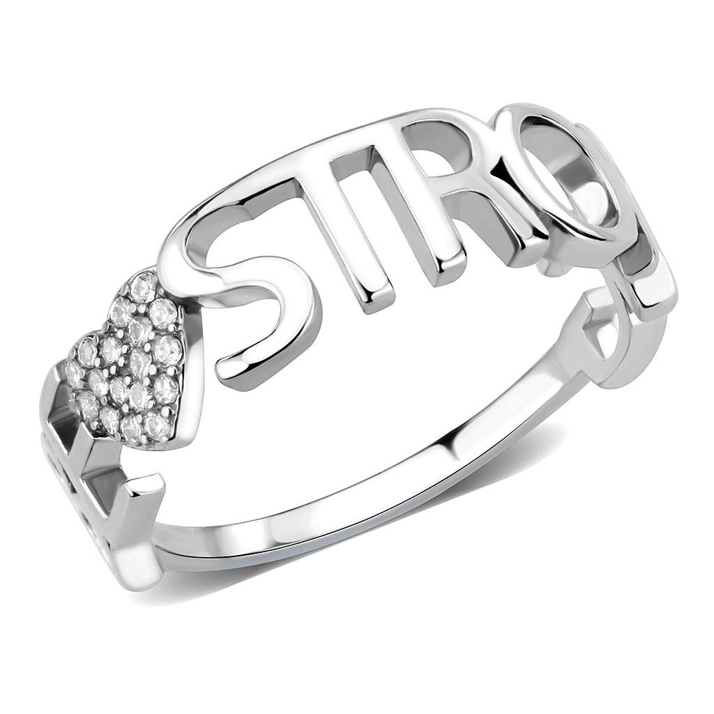 DA356 - High polished (no plating) Stainless Steel Ring with AAA Grade CZ  in Clear