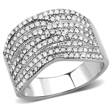 DA362 - High polished (no plating) Stainless Steel Ring with AAA Grade CZ  in Clear