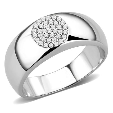 DA367 - High polished (no plating) Stainless Steel Ring with AAA Grade CZ  in Clear