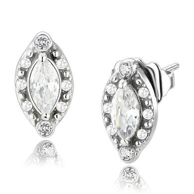 DA368 - High polished (no plating) Stainless Steel Earrings with AAA Grade CZ  in Clear