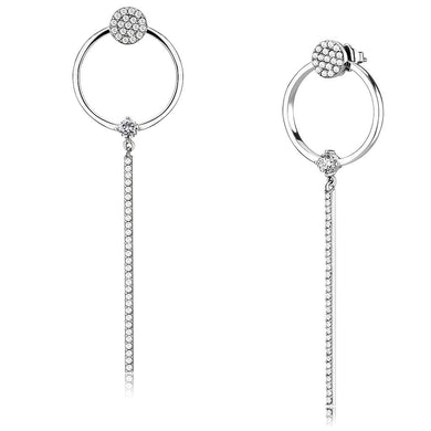 DA371 - High polished (no plating) Stainless Steel Earrings with AAA Grade CZ  in Clear