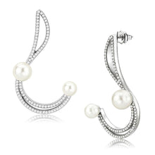 Load image into Gallery viewer, DA375 - High polished (no plating) Stainless Steel Earrings with Synthetic Pearl in White