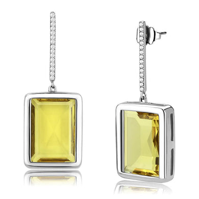 DA378 - High polished (no plating) Stainless Steel Earrings with Top Grade Crystal  in Topaz