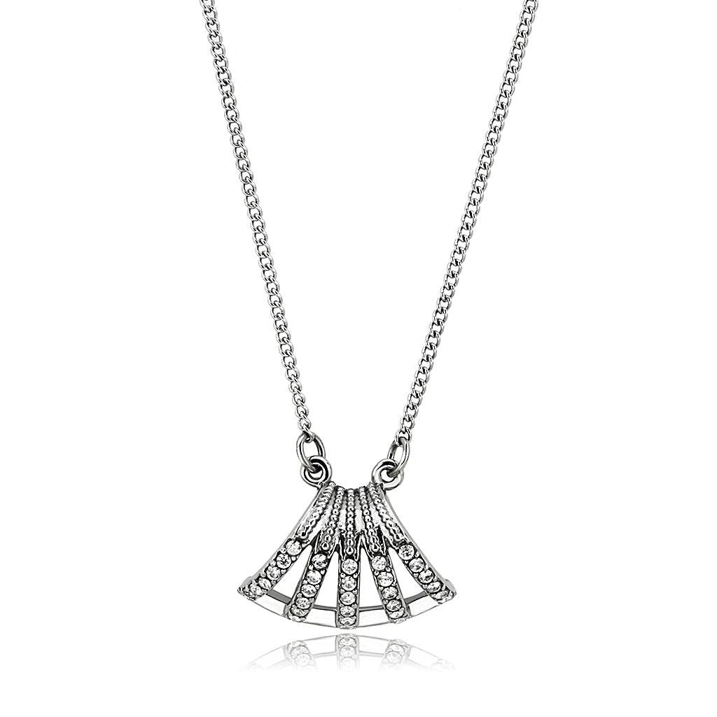 DA380 - High polished (no plating) Stainless Steel Chain Pendant with AAA Grade CZ  in Clear