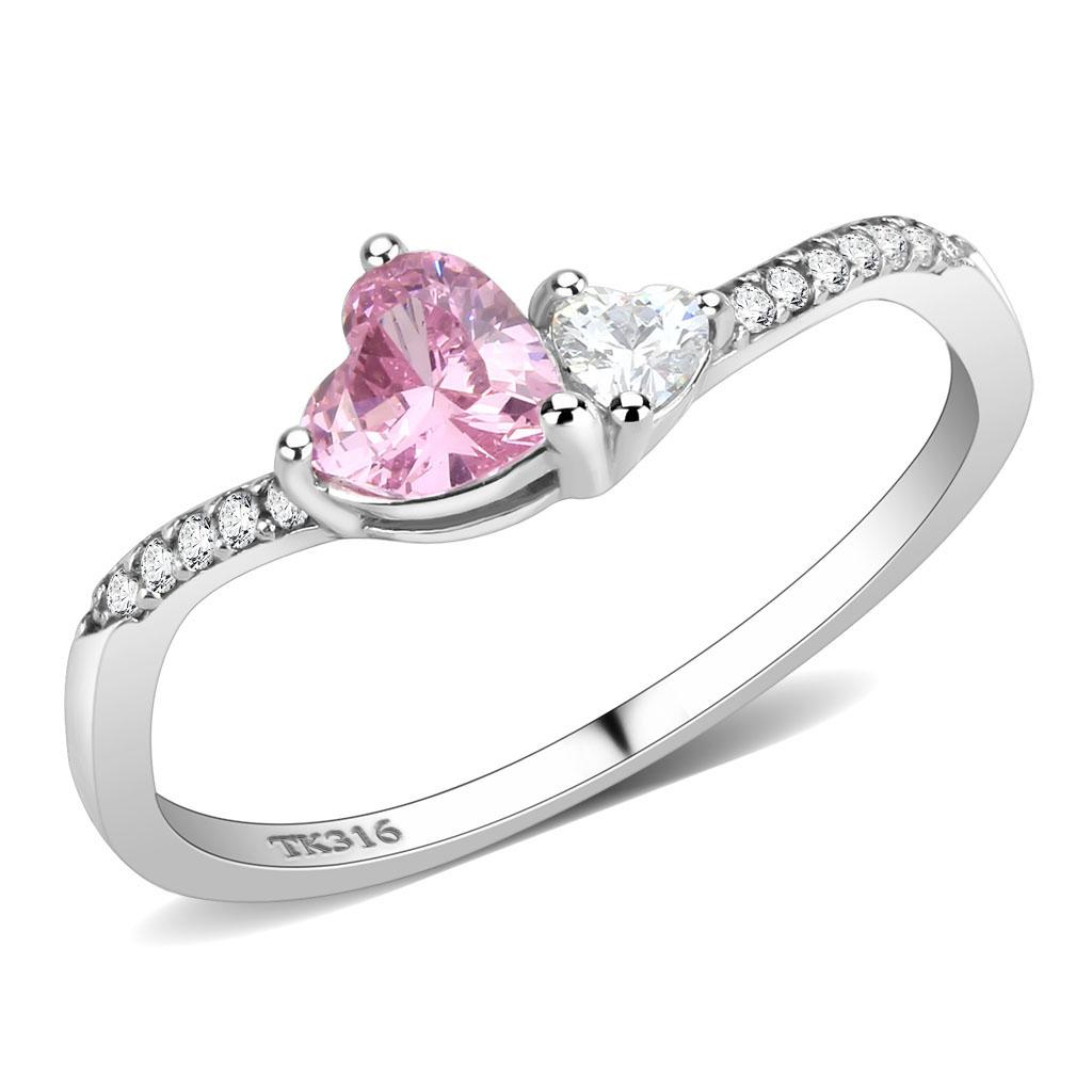 DA384 - High polished (no plating) Stainless Steel Ring with AAA Grade CZ  in Rose