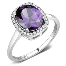 Load image into Gallery viewer, DA385 - High polished (no plating) Stainless Steel Ring with AAA Grade CZ  in Amethyst