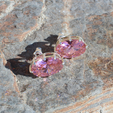 LOAS1369 - Sterling Silver Earrings with AAA Grade CZ in Pink