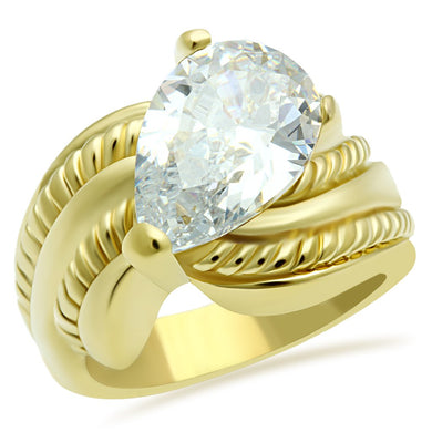 GL100 - IP Gold(Ion Plating) Brass Ring with AAA Grade CZ  in Clear