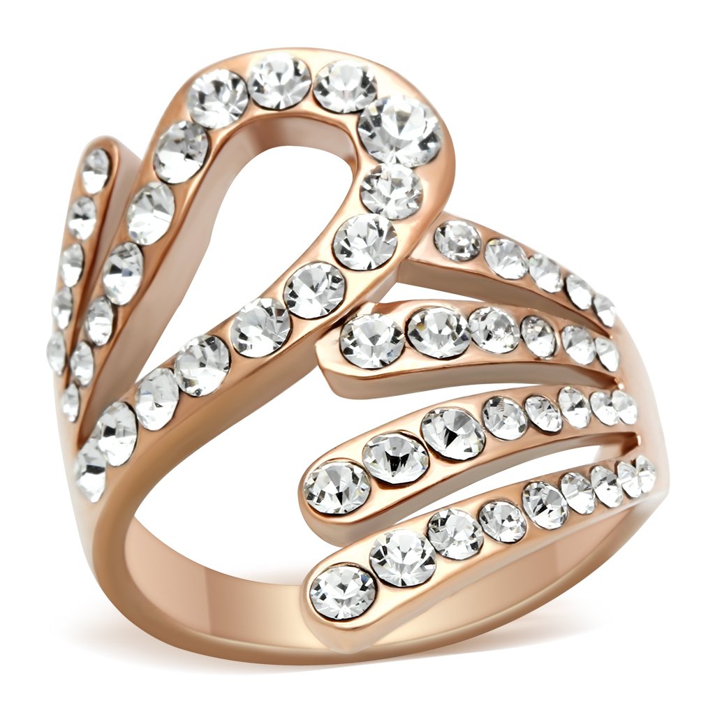 GL149 - IP Rose Gold(Ion Plating) Brass Ring with Top Grade Crystal  in Clear