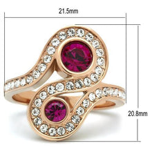 Load image into Gallery viewer, GL153 - IP Rose Gold(Ion Plating) Brass Ring with Top Grade Crystal  in Fuchsia