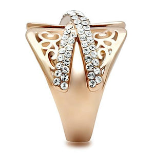 GL156 - IP Rose Gold(Ion Plating) Brass Ring with Top Grade Crystal  in Clear