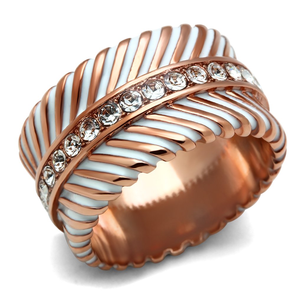 GL202 - IP Rose Gold(Ion Plating) Brass Ring with Top Grade Crystal  in Clear