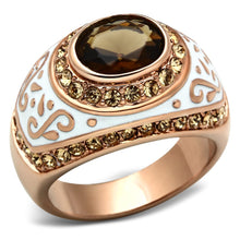 Load image into Gallery viewer, GL203 - IP Rose Gold(Ion Plating) Brass Ring with Synthetic Synthetic Glass in Brown