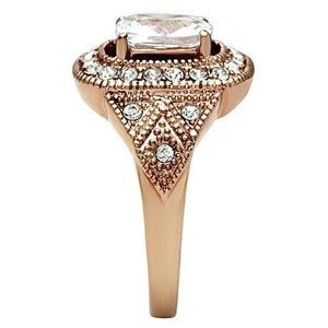 GL215 - IP Rose Gold(Ion Plating) Brass Ring with AAA Grade CZ  in Clear