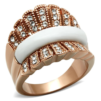 GL223 - IP Rose Gold(Ion Plating) Brass Ring with Semi-Precious Agate in White