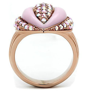 GL227 - IP Rose Gold(Ion Plating) Brass Ring with Top Grade Crystal  in Light Rose