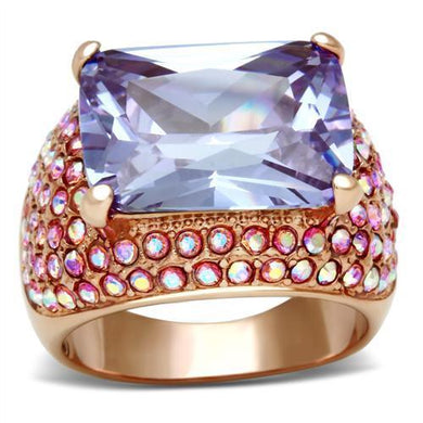 GL230 - IP Rose Gold(Ion Plating) Brass Ring with AAA Grade CZ  in Light Amethyst