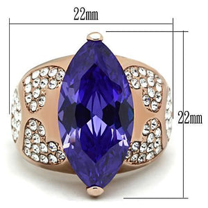 GL241 - IP Rose Gold(Ion Plating) Brass Ring with AAA Grade CZ  in Tanzanite